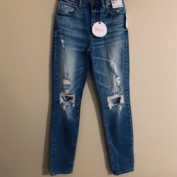 NWT Oasis by Eunina Tobi Super High Rise Mom Ankle Distressed Jeans Size 0 - Picture 2 of 16
